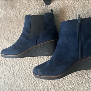 Women's Navy Suede Wedge Ankle Booties